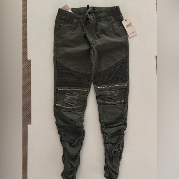 Stylish Olive Green Biker Jeans - Picture 2 of 10